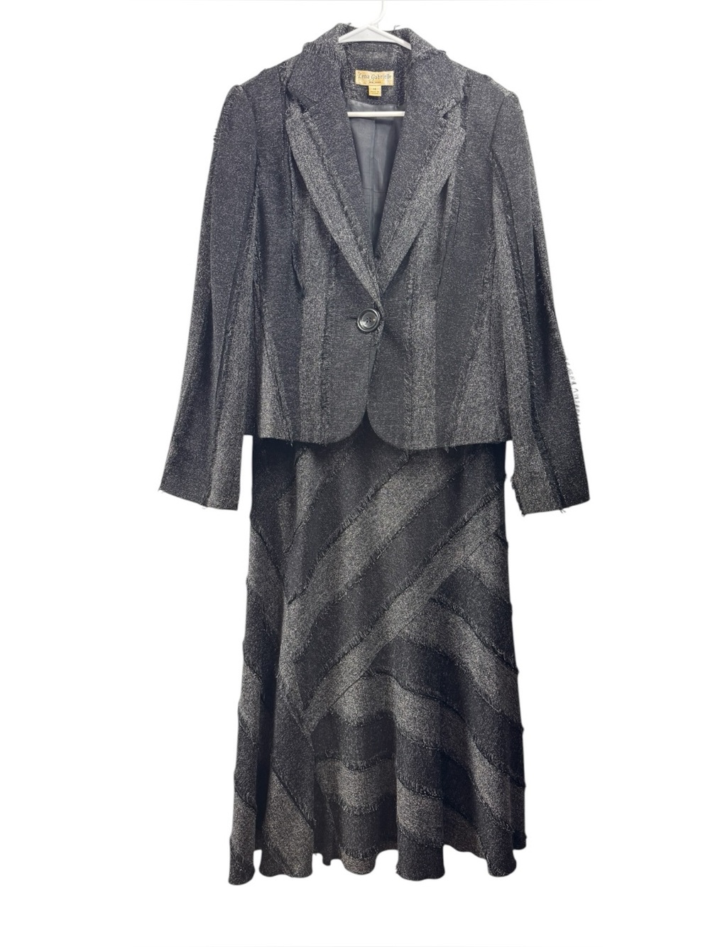 Vintage Lena Gabrielle Size 14 Jacket & Midi Skirt Set Textured Knit Patchwork